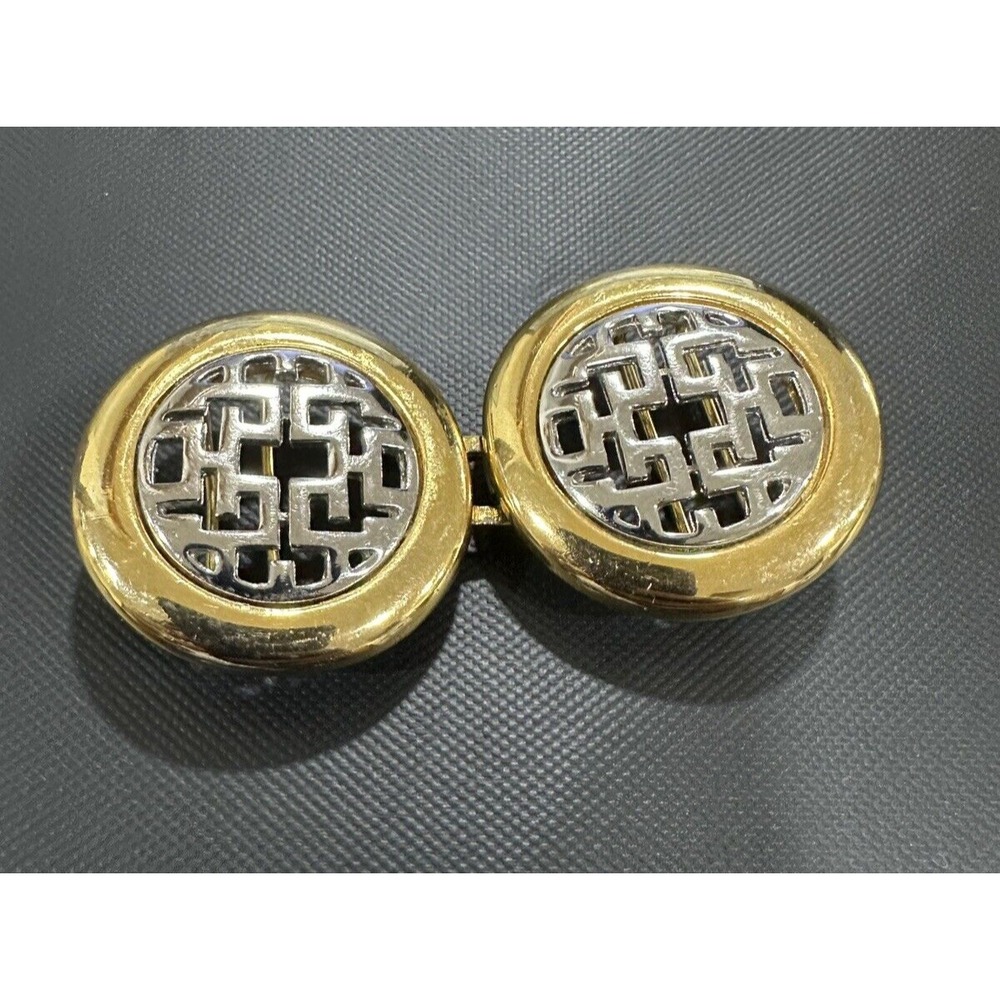 Vtg‎ Dotty Smith Belt Buckle  Round Openwork Two Piece Interlocking  Two Tone